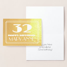 Tarjeta Con Relieve Metalizado 32º cumpleaños: Nombre + Art Deco Inspirado Aspect