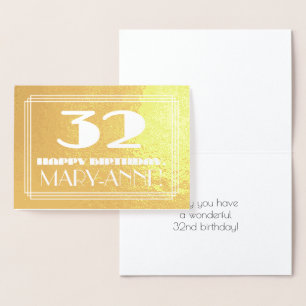 Tarjeta Con Relieve Metalizado 32º cumpleaños: Nombre + Art Deco Inspirado Aspect