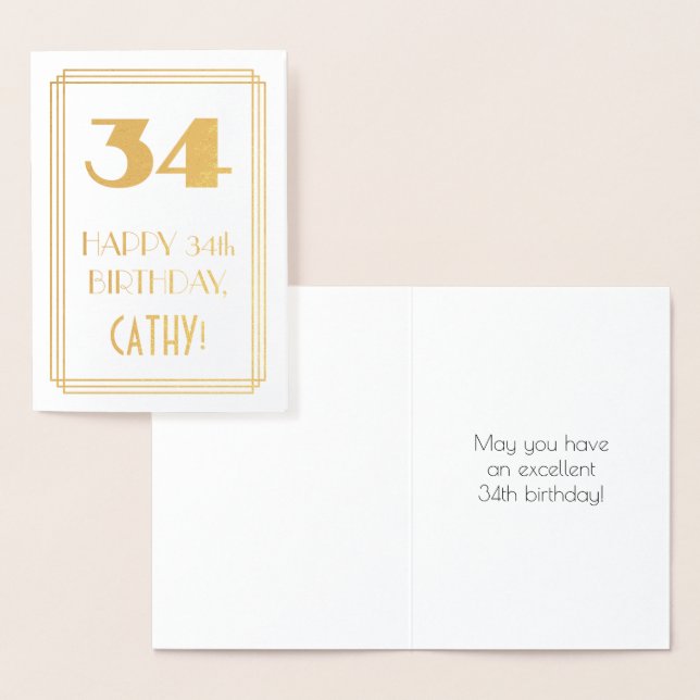Tarjeta Con Relieve Metalizado 34 Aniversario del nacimiento: Aspecto inspirado p (Demostración)