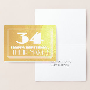 Tarjeta Con Relieve Metalizado 34 Aniversario: Nombre + Art Deco Inspirado Aspect