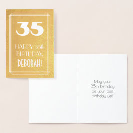 Tarjeta Con Relieve Metalizado 35º cumpleaños ~ Estilo Art Deco "35" y nombre per