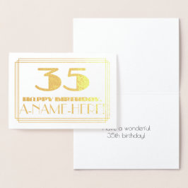 Tarjeta Con Relieve Metalizado 35 Aniversario; Nombre + Art Deco Inspirado Aspect
