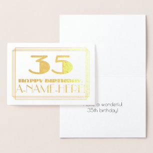 Tarjeta Con Relieve Metalizado 35 Aniversario; Nombre + Art Deco Inspirado Aspect