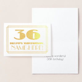 Tarjeta Con Relieve Metalizado 36º cumpleaños; Nombre + Art Deco Inspirado Aspect