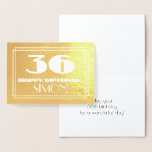 Tarjeta Con Relieve Metalizado 36º cumpleaños: Nombre + Art Deco Inspirado Aspect