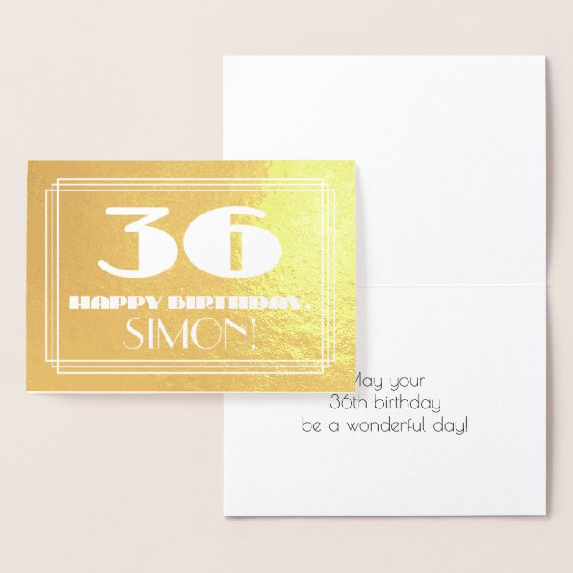 Tarjeta Con Relieve Metalizado 36º cumpleaños: Nombre + Art Deco Inspirado Aspect (Demostración)