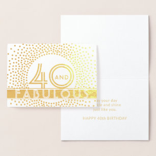 Tarjeta Con Relieve Metalizado 40 y Fabuloso Feliz Cumpleaños Chic Vintage Deco