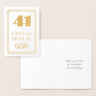 Tarjeta Con Relieve Metalizado 41 Aniversario del nacimiento: Art Deco inspirado