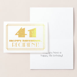 Tarjeta Con Relieve Metalizado 41 Aniversario; Nombre + Art Deco Inspirado Aspect