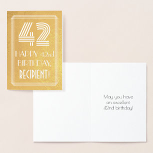 Tarjeta Con Relieve Metalizado 42º cumpleaños - Aspecto inspirado en el Art Deco 