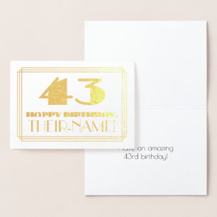 Tarjeta Con Relieve Metalizado 43 Aniversario; Nombre + Art Deco Inspirado Aspect