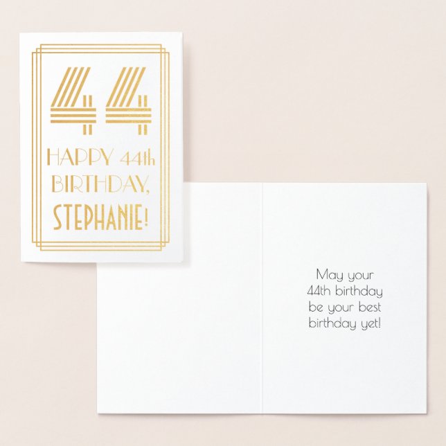 Tarjeta Con Relieve Metalizado 44 Aniversario - Estilo Art Deco inspirado "44" y  (Demostración)