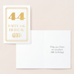 Tarjeta Con Relieve Metalizado 44° cumpleaños: Art Deco inspirado look "44" y nom