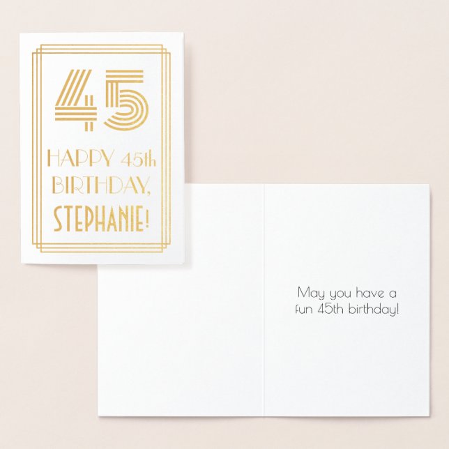 Tarjeta Con Relieve Metalizado 45 Aniversario - Estilo Art Deco inspirado "45" y  (Demostración)