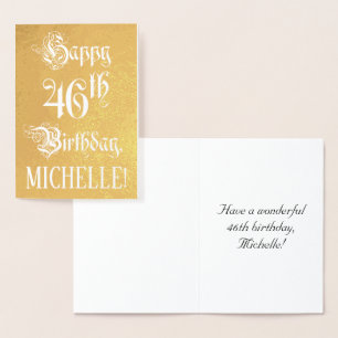 Tarjeta Con Relieve Metalizado 46º cumpleaños: Elegante, guión ordenado; nombre p