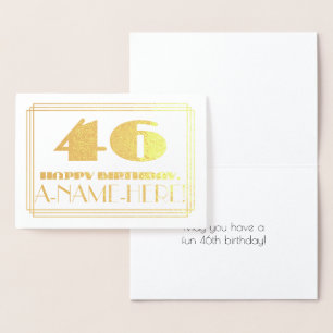 Tarjeta Con Relieve Metalizado 46º cumpleaños; Nombre + Art Deco Inspirado Aspect