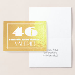 Tarjeta Con Relieve Metalizado 46º cumpleaños: Nombre + Art Deco Inspirado Aspect