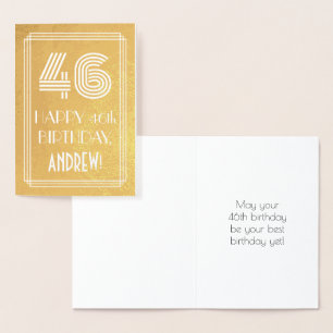 Tarjeta Con Relieve Metalizado 46 Aniversario - Estilo Art Decó Inspirado "46" + 