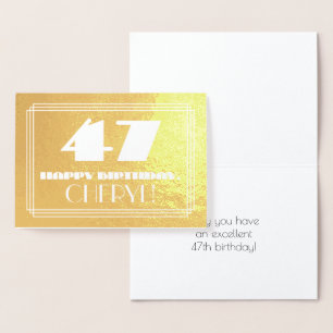 Tarjeta Con Relieve Metalizado 47 Aniversario: Nombre + Art Deco Inspirado Aspect