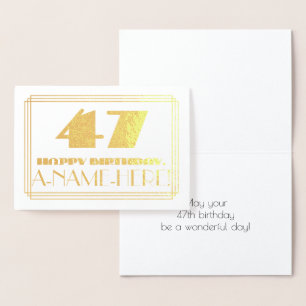Tarjeta Con Relieve Metalizado 47 Aniversario; Nombre + Art Deco Inspirado Aspect
