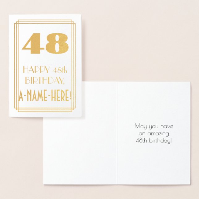 Tarjeta Con Relieve Metalizado 48 Aniversario del nacimiento: Art Deco inspirado  (Demostración)