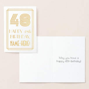 Tarjeta Con Relieve Metalizado 48 Aniversario - Estilo Art Deco inspirado "48" y