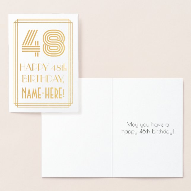 Tarjeta Con Relieve Metalizado 48 Aniversario - Estilo Art Deco inspirado "48" y  (Demostración)