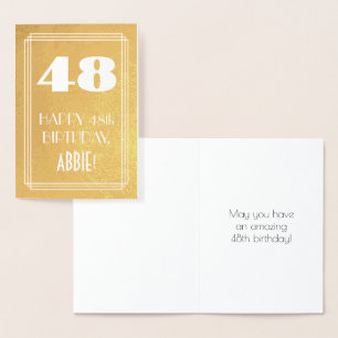 Tarjeta Con Relieve Metalizado 48 cumpleaños ~ Art Deco Style "48" y nombre perso