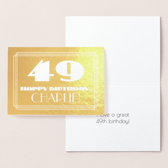 Tarjeta Con Relieve Metalizado 49º cumpleaños: Nombre + Art Deco Inspirado Aspect (Demostración)