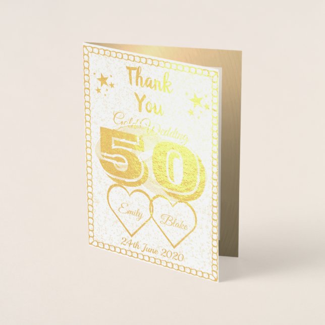 Tarjeta Con Relieve Metalizado 50.º Aniversario Boda Gracias Cartas (Anverso)