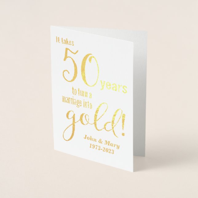 Tarjeta Con Relieve Metalizado 50.º oro del aniversario Boda (Anverso)
