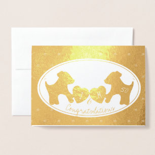 Tarjeta Con Relieve Metalizado 50° aniversario del boda dorado del perro