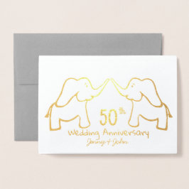 Tarjeta Con Relieve Metalizado 50° o cualquier elefante del Aniversario del Boda 