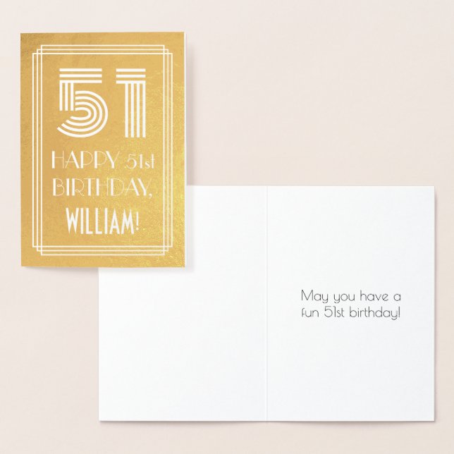 Tarjeta Con Relieve Metalizado 51 Aniversario - Estilo Art Decó Inspirado "51" +  (Demostración)