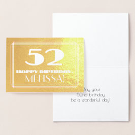 Tarjeta Con Relieve Metalizado 52º cumpleaños: Nombre + Art Deco Inspirado Aspect