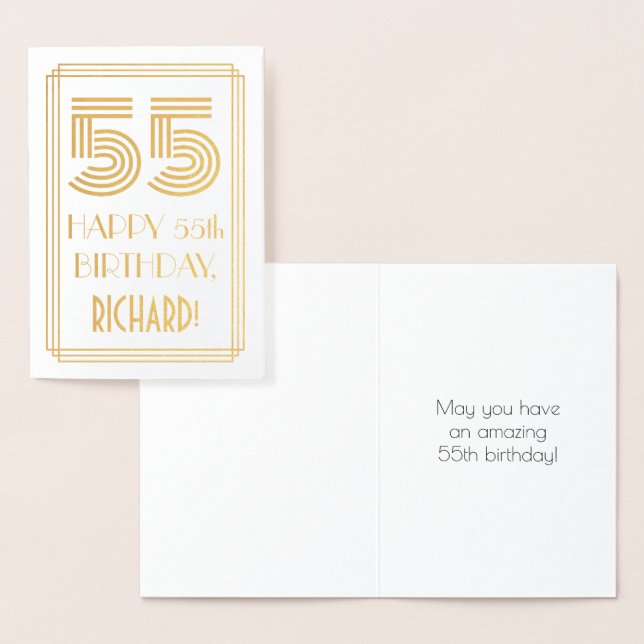 Tarjeta Con Relieve Metalizado 55º cumpleaños - Aspecto inspirado en el Art Deco  (Demostración)