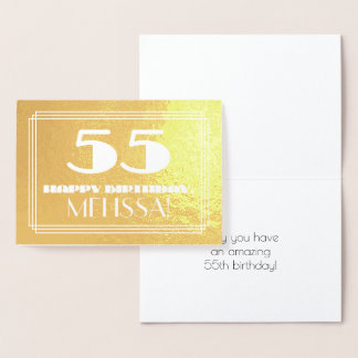 Tarjeta Con Relieve Metalizado 55º cumpleaños: Nombre + Art Deco Inspirado Aspect