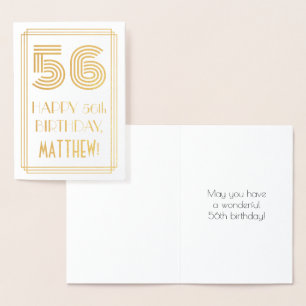 Tarjeta Con Relieve Metalizado 56º cumpleaños - Aspecto inspirado en el Art Deco 