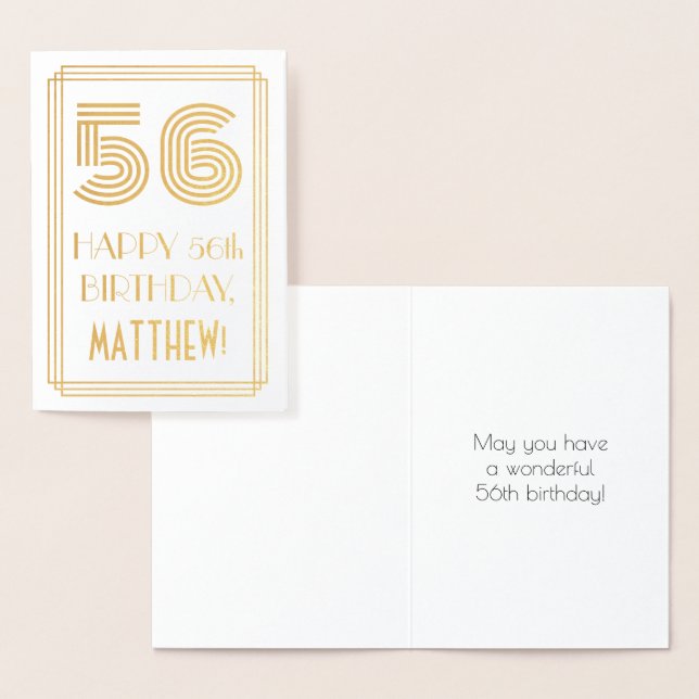 Tarjeta Con Relieve Metalizado 56º cumpleaños - Aspecto inspirado en el Art Deco  (Demostración)