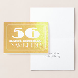 Tarjeta Con Relieve Metalizado 56º cumpleaños: Nombre + Art Deco Inspirado Aspect