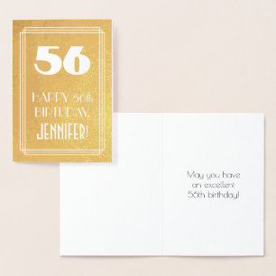 Tarjeta Con Relieve Metalizado 56 Cumpleaños ~ Estilo Art Deco "56" y Nombre Pers