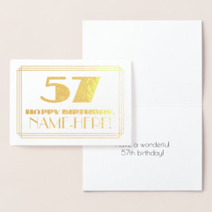 Tarjeta Con Relieve Metalizado 57 Aniversario; Nombre + Art Deco Inspirado Aspect