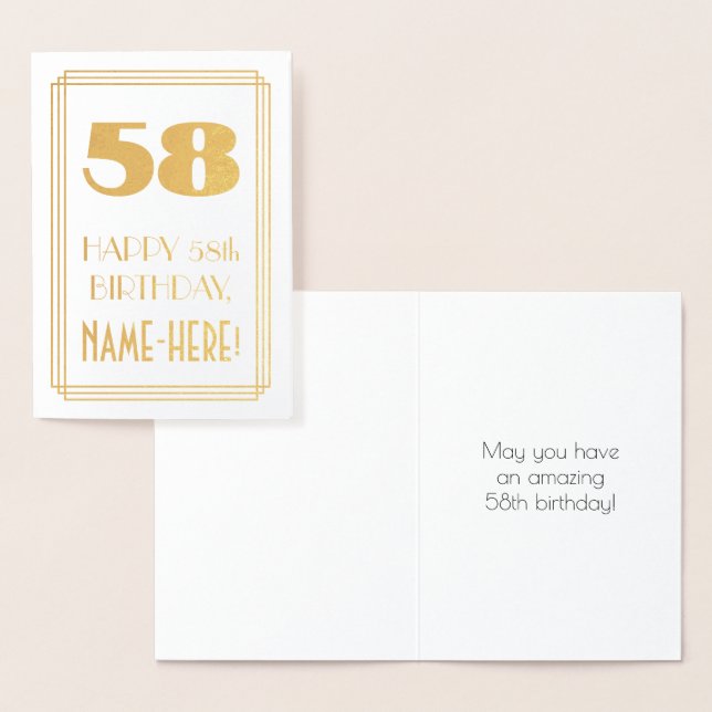 Tarjeta Con Relieve Metalizado 58° cumpleaños: Aspecto inspirado en el Art Deco " (Demostración)