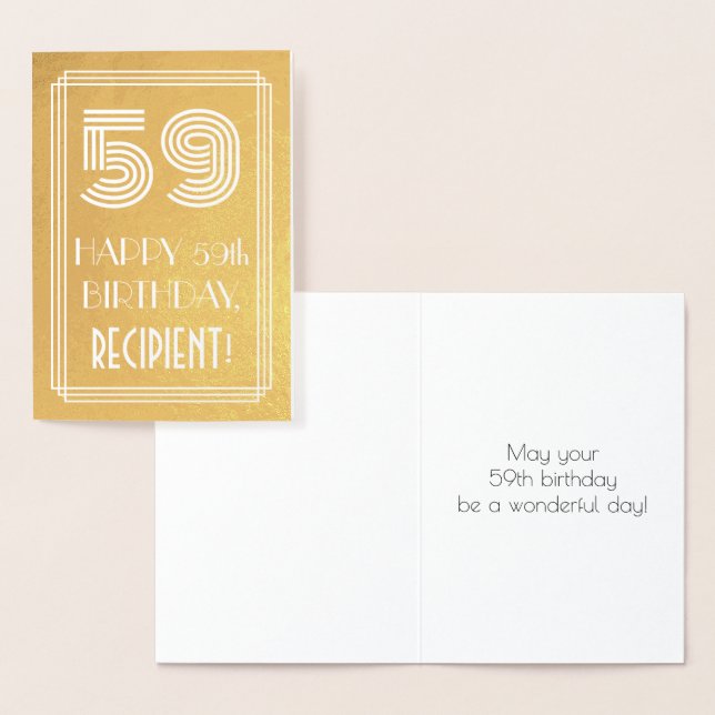 Tarjeta Con Relieve Metalizado 59 Aniversario - Estilo Art Decó Inspirado "59" +  (Demostración)