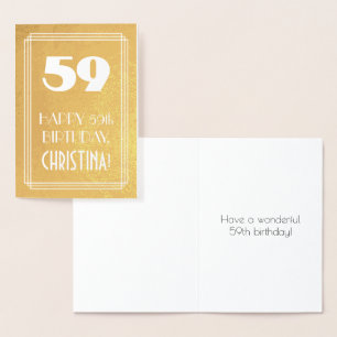 Tarjeta Con Relieve Metalizado 59 Cumpleaños ~ Estilo Art Deco "59" y Nombre Pers