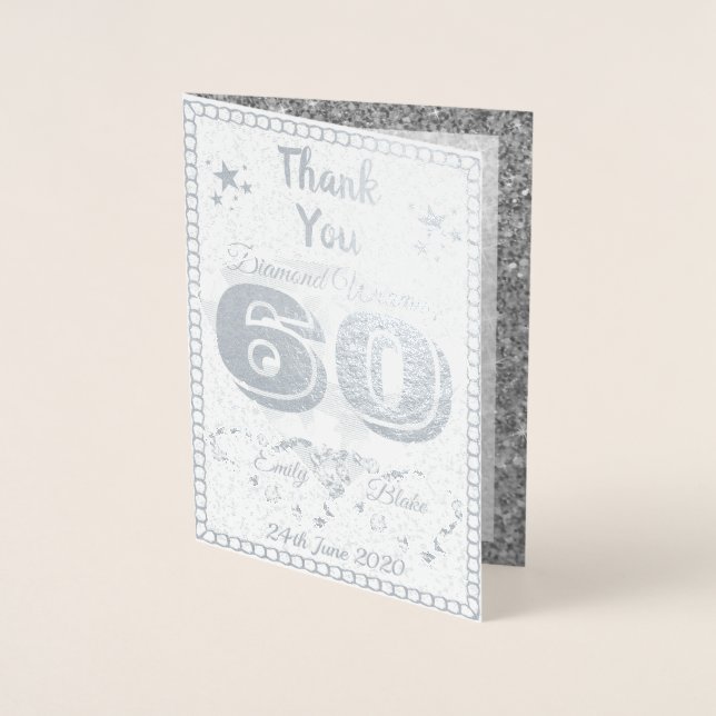 Tarjeta Con Relieve Metalizado 60.º Aniversario Boda Gracias Cartas (Anverso)