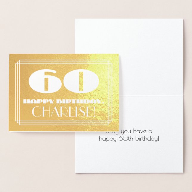 Tarjeta Con Relieve Metalizado 60.º cumpleaños: Nombre + Art Deco Inspirado Aspec (Demostración)