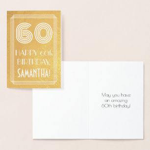 Tarjeta Con Relieve Metalizado 60 Aniversario - Estilo Art Decó Inspirado "60" +