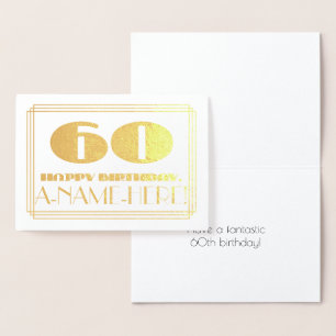 Tarjeta Con Relieve Metalizado 60 Aniversario; Nombre + Art Deco Inspirado Aspect