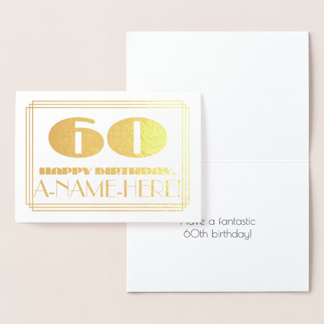 Tarjeta Con Relieve Metalizado 60 Aniversario; Nombre + Art Deco Inspirado Aspect (Demostración)